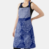 Monogrammed Boho Moody Blues Mandalas en Stripes Schort (Insitu)