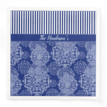 Monogrammed Boho Moody Blues Mandalas en Stripes