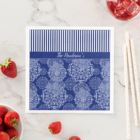 Monogrammed Boho Moody Blues Mandalas en Stripes Servet (Insitu)