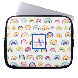 Monogrammed Boho Rainbow Pattern Laptop Sleeve