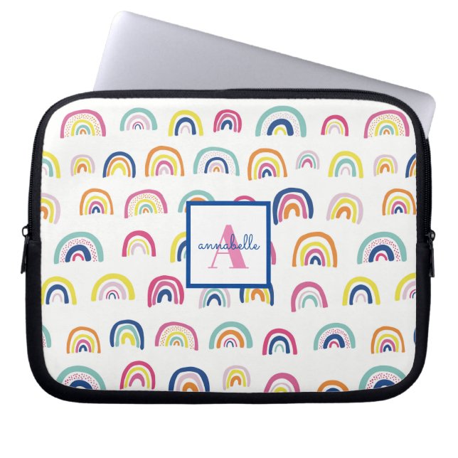 Monogrammed Boho Rainbow Pattern Laptop Sleeve (Voorkant)