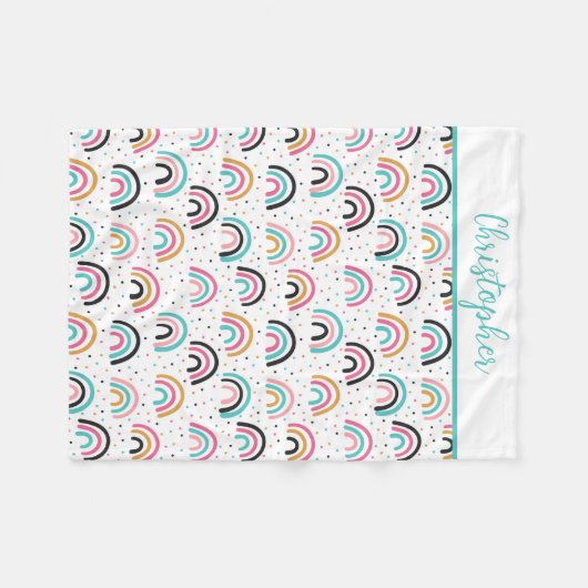 Monogrammed Boho Rainbows Blauwgroen Sinaasappel B Fleece Deken (Voorkant (Horizontaal))