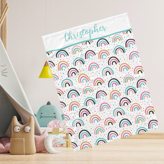 Monogrammed Boho Rainbows Blauwgroen Sinaasappel B Fleece Deken