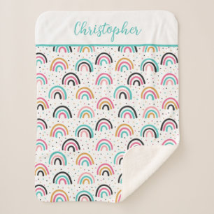 Monogrammed Boho Rainbows Blauwgroen Sinaasappel Sherpa Deken