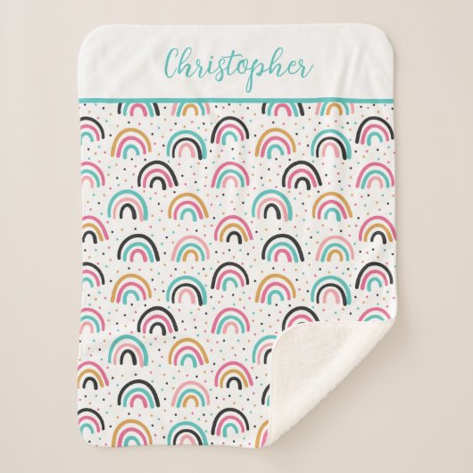 Monogrammed Boho Rainbows Blauwgroen Sinaasappel Sherpa Deken (Voorkant)