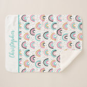 Monogrammed Boho Rainbows Blauwgroen Sinaasappel Sherpa Deken (Voorkant (horizontaal))