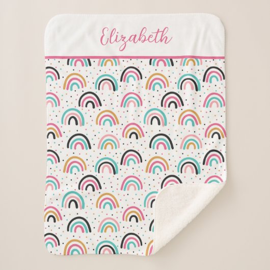 Monogrammed Boho Rainbows Pink Blauwgroen Sinaasap Sherpa Deken (Voorkant)