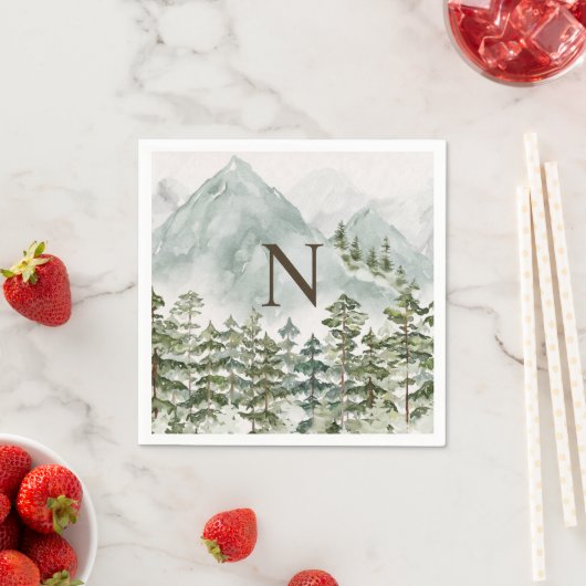 Monogrammed Bos en Berg Natuur Waterverf Servet (Insitu)