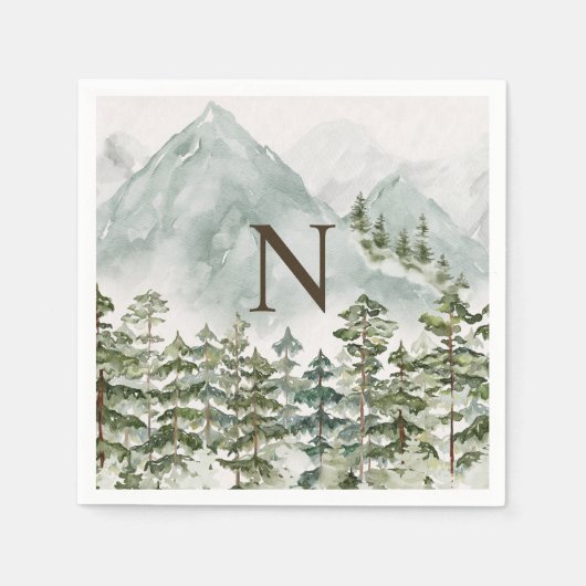 Monogrammed Bos en Berg Natuur Waterverf Servet (Voorkant)