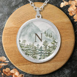 Monogrammed Bos en Berg Natuur Waterverf Zilver Vergulden Ketting<br><div class="desc">Vier de natuur met onze Forest and Mountain Natuur Waterverf Ketting. Het vangt de allure van het bos en de bergen in een waterverf stijl.</div>