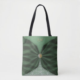 Monogrammed Botanical GreenJewel Textile Illusion  Tote Bag