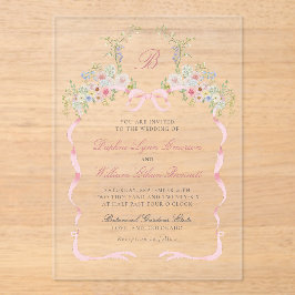 Monogrammed Bows and Florals Wedding Acryl Uitnodigingen