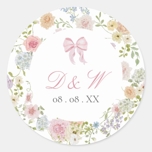 Monogrammed Bows and Wildflowers Sticker (Voorkant)