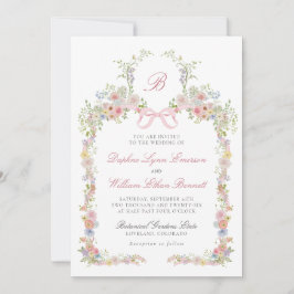 Monogrammed Bows and Wildflowers Wedding Kaart