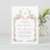 Monogrammed Bows and Wildflowers Wedding Kaart (Staand voorkant)