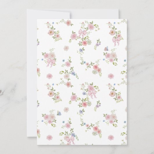 Monogrammed Bows and Wildflowers Wedding Kaart (Achterkant)