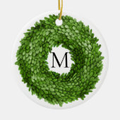 Monogrammed Boxwood Krans Kerstmis Keramisch Ornament (Voorkant)