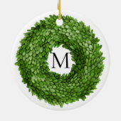 Monogrammed Boxwood Krans Kerstmis Keramisch Ornament (Achterkant)