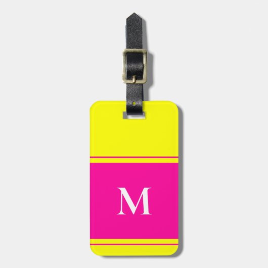 Monogrammed Bright Neon Yellow Bagagelabel (Voorkant verticaal)