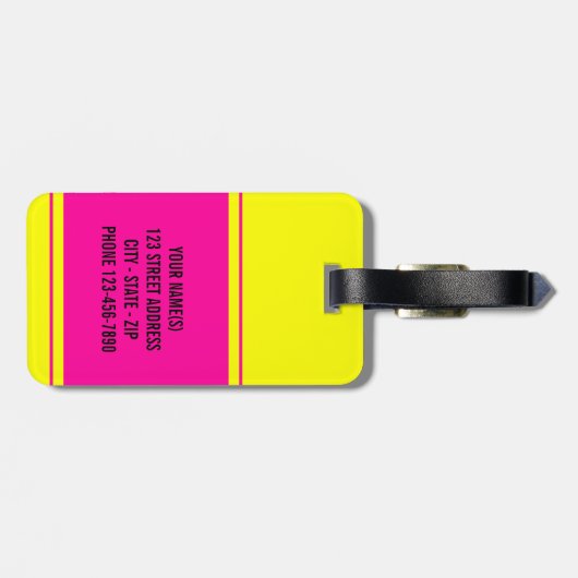 Monogrammed Bright Neon Yellow Bagagelabel (Achterkant horizontaal)