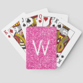 Monogrammed Bright Pink Glitter Pokerkaarten (Achterkant)