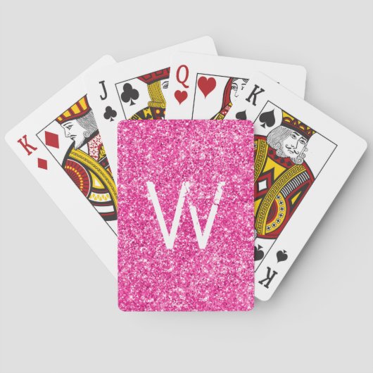 Monogrammed Bright Pink Glitter Pokerkaarten (Achterkant)