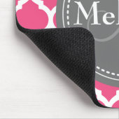 Monogrammed Bright Pink & Grey Quatrefoil Muismat (Hoek)