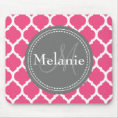 Monogrammed Bright Pink & Grey Quatrefoil Muismat (Voorkant)
