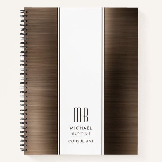 Monogrammed Bronze Brown Brushed Metallic Business Notitieboek (Voorkant)