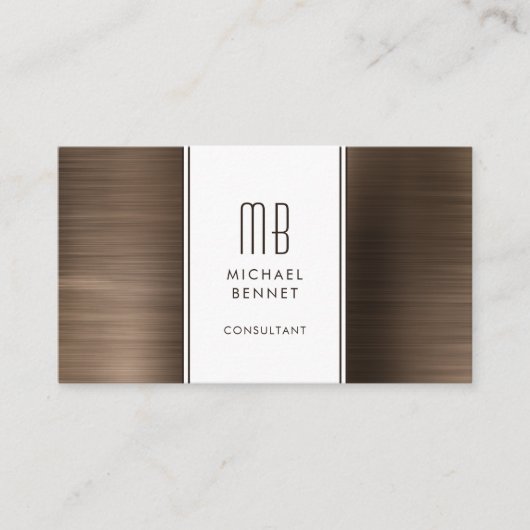 Monogrammed Bronze Brown Metallic Folie Consultant Visitekaartje (Voorkant)