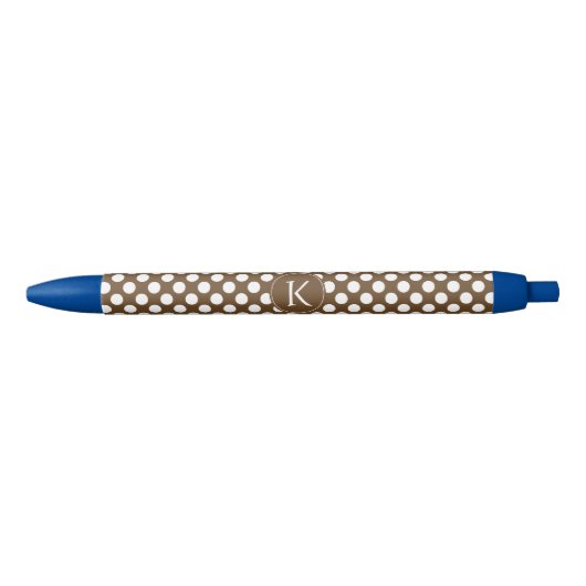 Monogrammed Brown and White Polka Dot Zwarte Inkt Pen (Voorkant)
