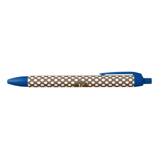 Monogrammed Brown and White Polka Dot Zwarte Inkt Pen (Bovenkant)