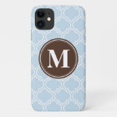 Monogrammed Brown Baby Blue Trellis Pattern Case-Mate iPhone Case (Achterkant)