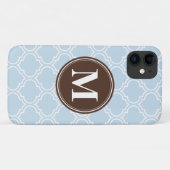 Monogrammed Brown Baby Blue Trellis Pattern Case-Mate iPhone Case (Achterkant (horizontaal))