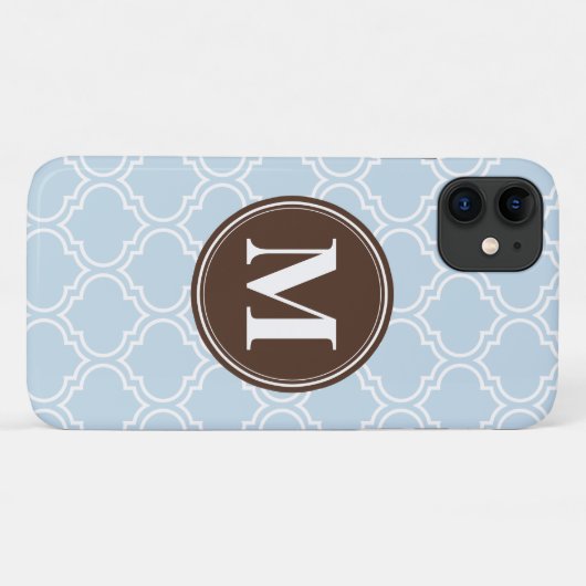 Monogrammed Brown Baby Blue Trellis Pattern Case-Mate iPhone Case (Achterkant (horizontaal))