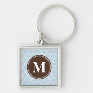 Monogrammed Brown Baby Blue Trellis Pattern Sleutelhanger