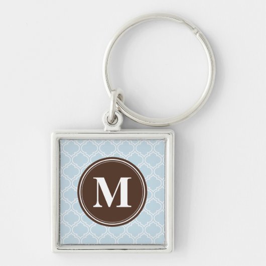 Monogrammed Brown Baby Blue Trellis Pattern Sleutelhanger (Voorkant)