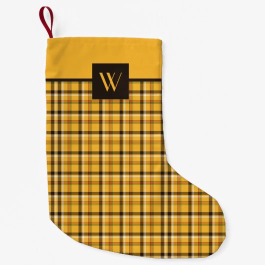 Monogrammed Brown Beige Checks Pset Pattern Kleine Kerstsok (Voorkant)