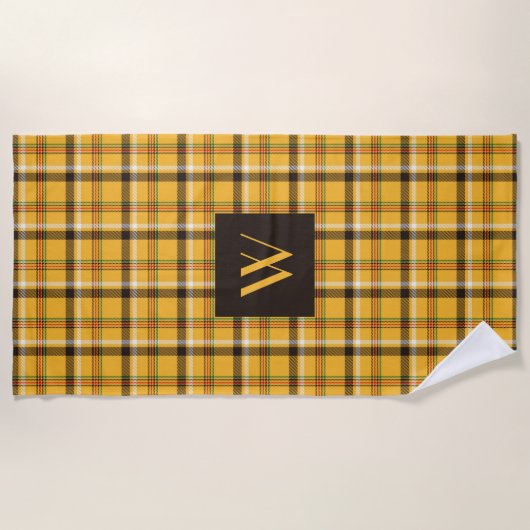 Monogrammed Brown Beige Checks Pset Pattern Strandlaken (Voorkant)
