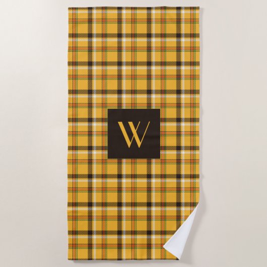 Monogrammed Brown Beige Checks Pset Pattern Strandlaken (Voorkant)