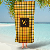 Monogrammed Brown Beige Checks Pset Pattern Strandlaken