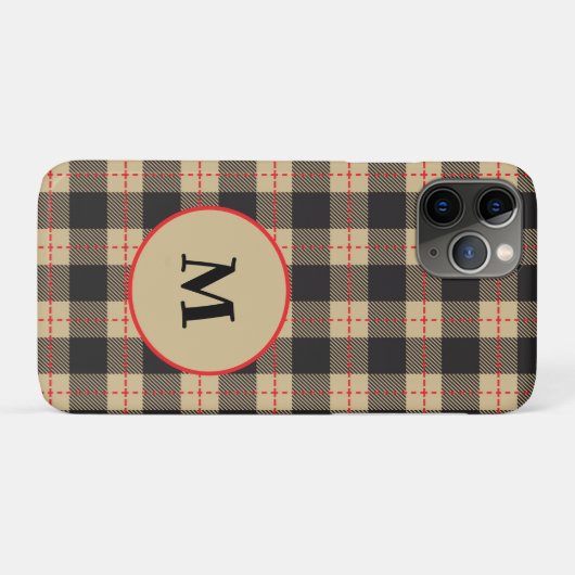 Monogrammed Brown Black en Red Buffalo Case-Mate iPhone Case (Achterkant (horizontaal))