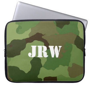Monogrammed Brown en Green Camouflage Laptop Sleeve