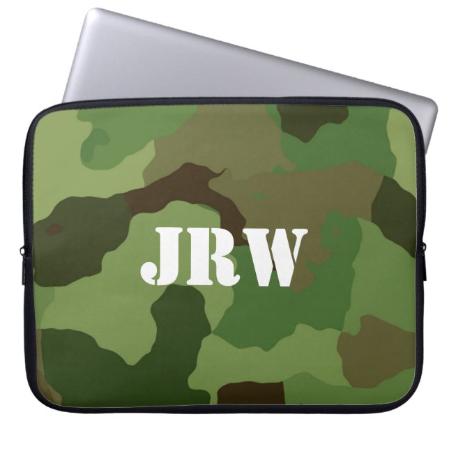Monogrammed Brown en Green Camouflage Laptop Sleeve (Voorkant)