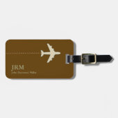 Monogrammed Brown Vliegtuigreiziger Bagagelabel (Voorkant horizontaal)
