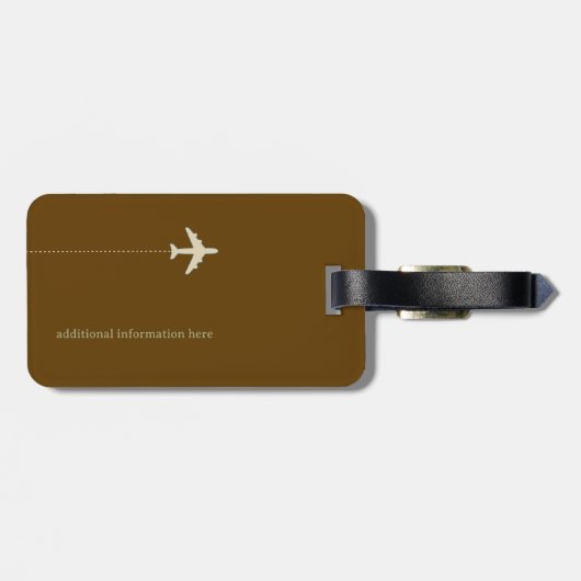 Monogrammed Brown Vliegtuigreiziger Bagagelabel (Achterkant horizontaal)