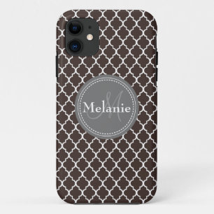 Monogrammed Brown White Moroccan Lattice Pattern Case-Mate iPhone Case