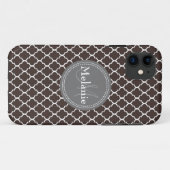 Monogrammed Brown White Moroccan Lattice Pattern Case-Mate iPhone Case (Achterkant (horizontaal))