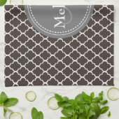 Monogrammed Brown White Moroccan Lattice Pattern Theedoek (Gevouwen)