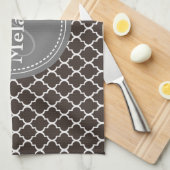Monogrammed Brown White Moroccan Lattice Pattern Theedoek (Quarter Fold)
